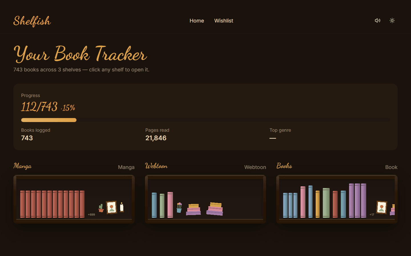 Shelfish Book Tracker Home